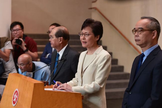 Chief Executive of China's Hong Kong Special Administrative Region (HKSAR) Carrie Lam speaks during a media session in Hong Kong, south China, Sept. 5, 2019.[File Photo: Xinhua]
