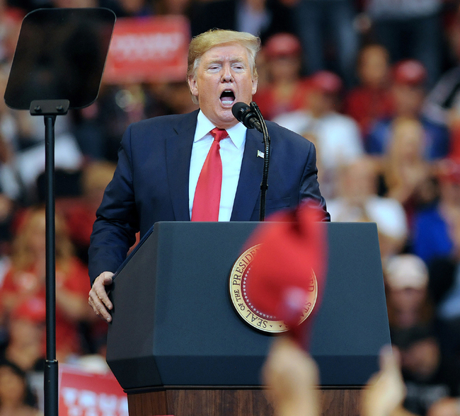 U.S. President Donald Trump speaks at a "Florida Homecoming" rally at the BB&T Center in Sunrise, Florida after recently becoming an official resident of the state of Florida. [Photo: VCG]