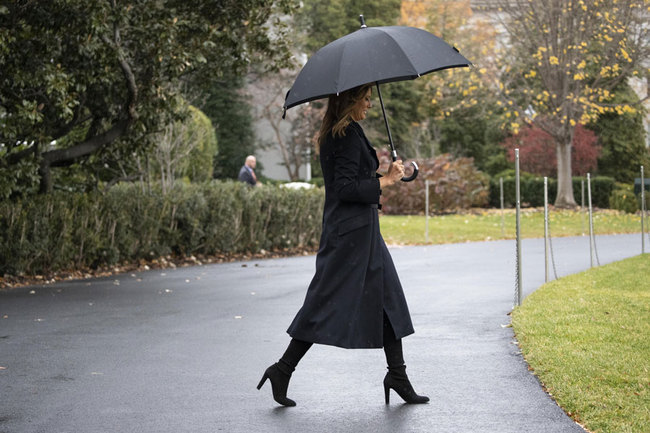 U.S. First lady Melania Trump walks on the South Lawn of the White House before departing with President Donald Trump as they head to England, Monday, Dec. 2, 2019, in Washington. [Photo: AP/Alex Brandon]