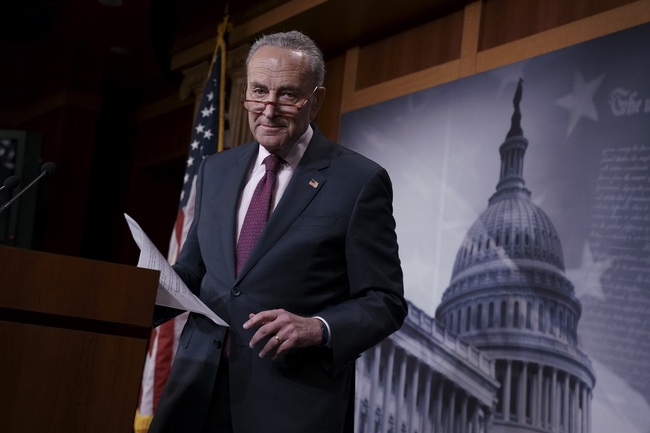 Senate Minority Leader Chuck Schumer, D-N.Y., finishes a news conference about the report by the Justice Department's internal watchdog that concluded the FBI was justified in opening its investigation into ties between the Trump presidential campaign and Russia and did not act with political bias, on Capitol Hill in Washington, Monday, Dec. 9, 2019. [Photo: AP]