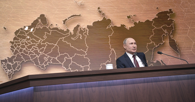 <br>Russian President Vladimir Putin speaks during his annual news conference in Moscow, Russia, Thursday, Dec. 19, 2019. [Photo: AP/Pavel Golovkin]<br>