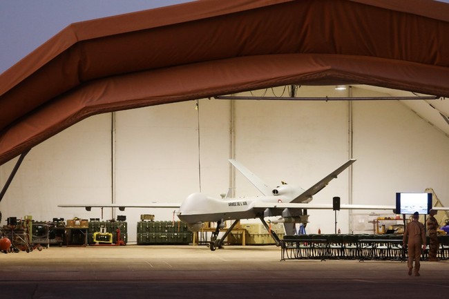 This picture taken on December 22, 2019, shows a US military drone of the French Air Force armed with a GBU missil at the Barkhane French military base in Niamey, Niger. [Photo: AFP]