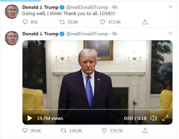 Screenshot z příspěvku prezidenta Donalda Trumpa na Twitteru. / @ realDonaldTrump