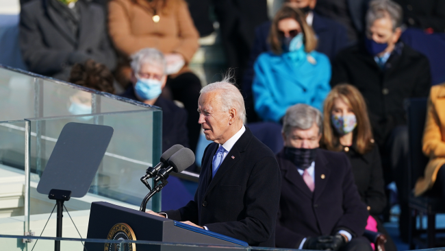 Americký prezident Joe Biden přednesl svůj inaugurační projev na západním průčelí amerického Kapitolu ve Washingtonu, D.C., 20. ledna 2021. / VCG