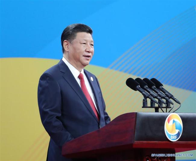 Xi Jinping pronuncia un discurso de apertura en la ceremonia de inauguración del Foro de la Franja y la Ruta (FFR) para la Cooperación Internacional en Beijing, capital de China, el 14 de mayo de 2017. (Xinhua/Ma Zhancheng)