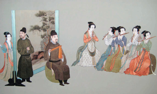 Bordado de la escuela de Suzhou que reproduce una famosa pintura antigua