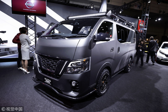 Un véhicule concept Nissan Motor Co NV350 Caravan Grand Touring, exposé au Salon de l'auto de Tokyo 2018 à Makuhari Messe, à Chiba, au Japon.