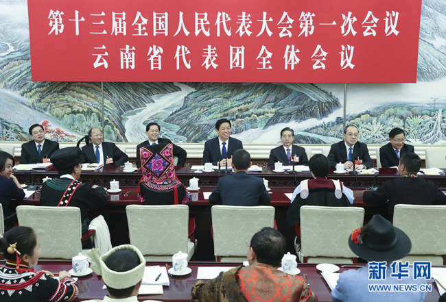 1-й пленум ВСНП 13-го созыва: Си Цзиньпин, Ли Кэцян, Ли Чжаньшу и Чжао Лэцзи приняли участие в секционных обсуждениях