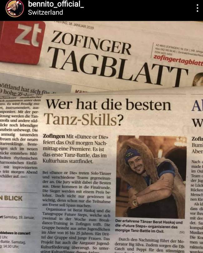 Bennito në median e shkruar në Zvicër (Foto nga Instagram)