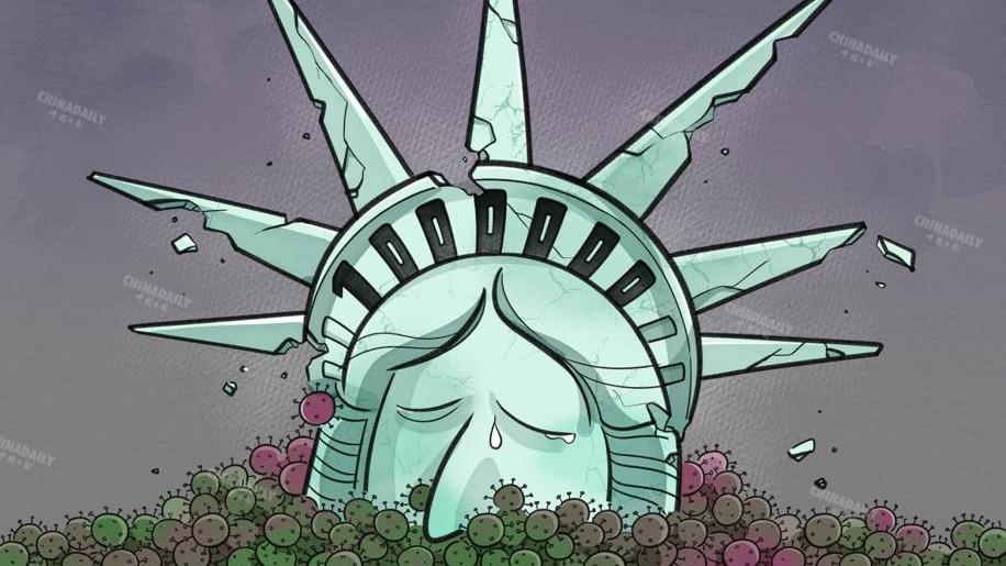 کاریکاتور| اندوه مجسمه آزادی از مرگ یک میلیون آمریکایی بر اثر کرونا