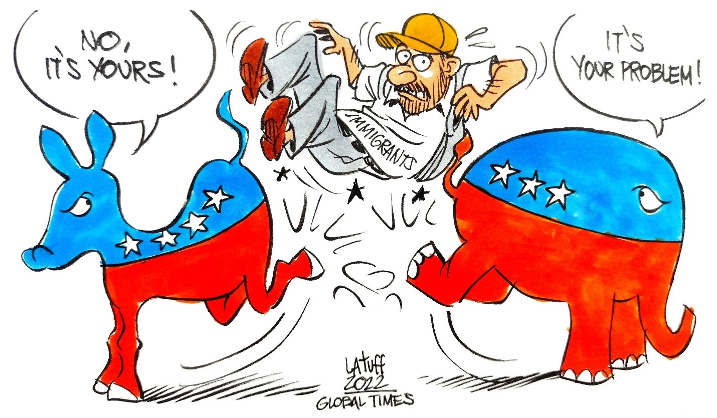 کاریکاتور| فرار از مسئولیت مهاجران توسط دموکرات‌ها و جمهوریخواهان