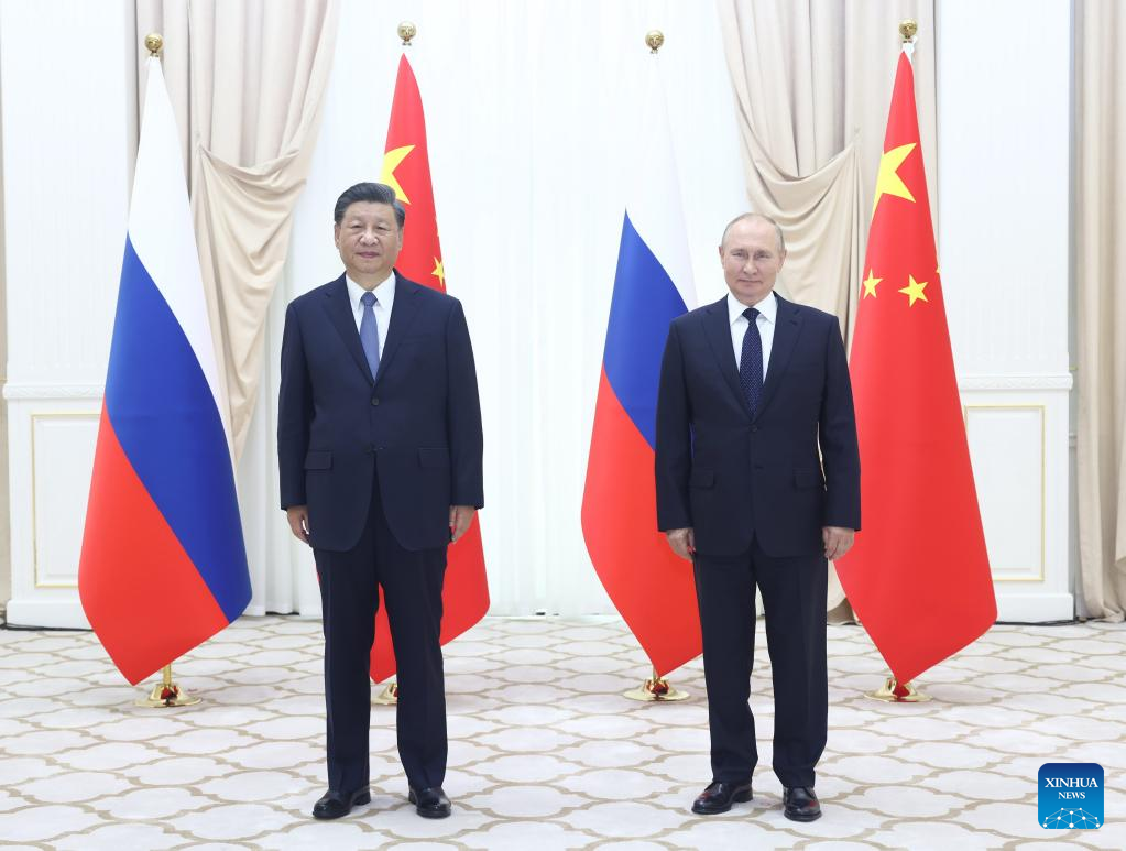  Ο Κινέζος Πρόεδρος Σι Τζινπίνγκ συναντά τον Ρώσο Πρόεδρο Βλαντιμίρ Πούτιν στη Σαμαρκάνδη του Ουζμπεκιστάν, 15 Σεπτεμβρίου 2022. (φωτογραφία/Xinhua)