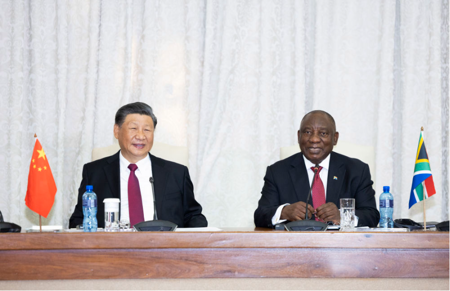 Presidenti kinez Xi Jinping me homologun e Afrikës së Jugut, Ramaphosa(Foto:Xinhua)