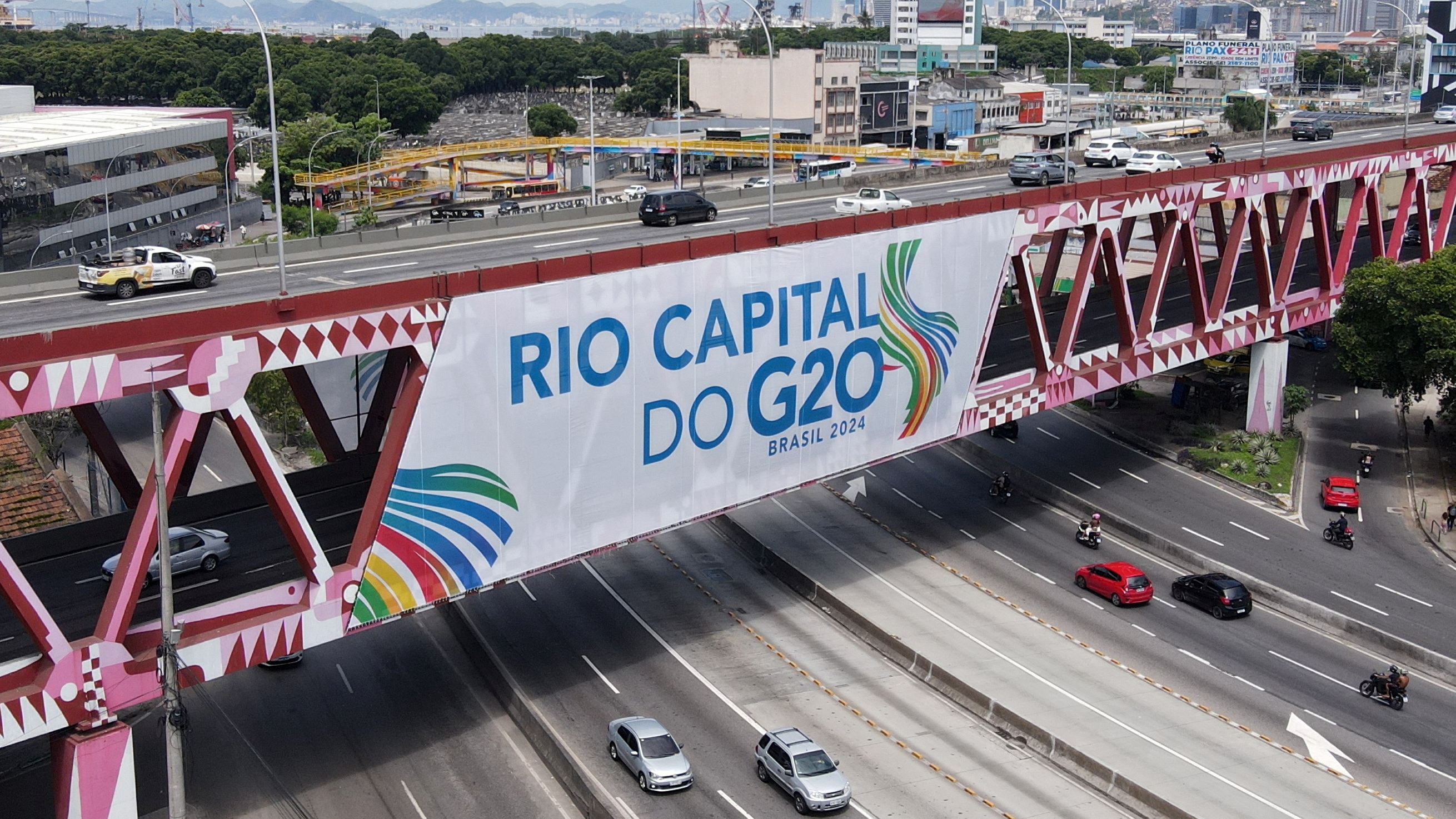 Ένα πανό της Συνόδου Κορυφής G20 εμφανίζεται στο Ρίο ντε Τζανέιρο, Βραζιλία, 6 Νοεμβρίου 2024. /CFP