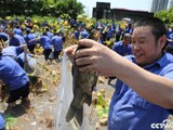 重慶の屋上菜園で魚捕りコンテストが開催